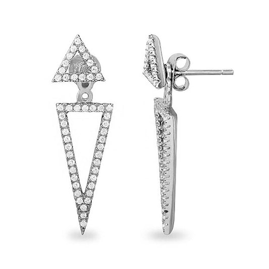 Crystal Triangle Silver Earrings