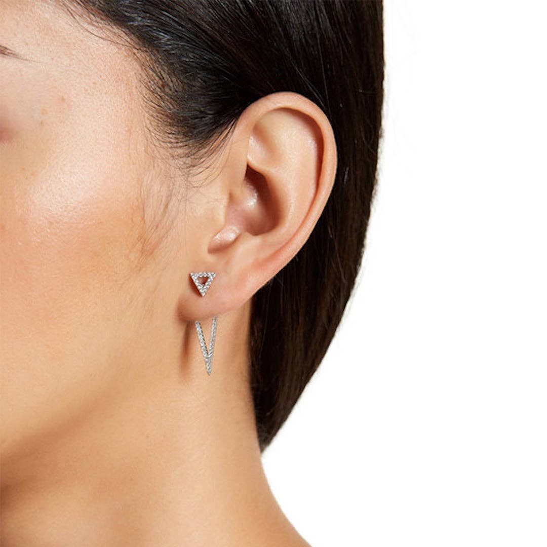 Crystal Triangle Silver Earrings