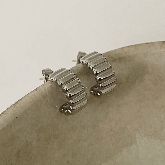 Silver Ribbed Hoop Earrings