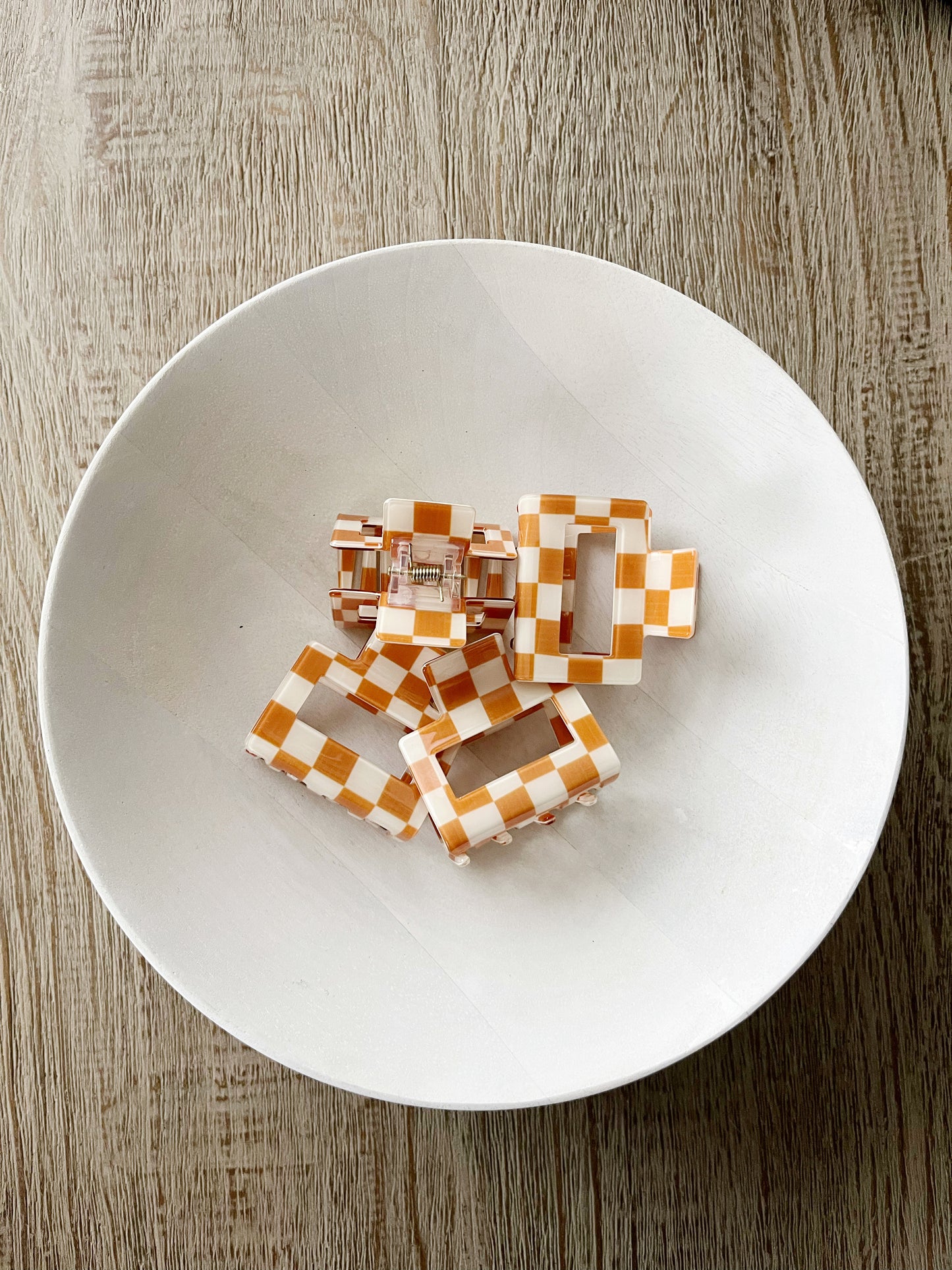 Rust Checkered Hair Claw Clip