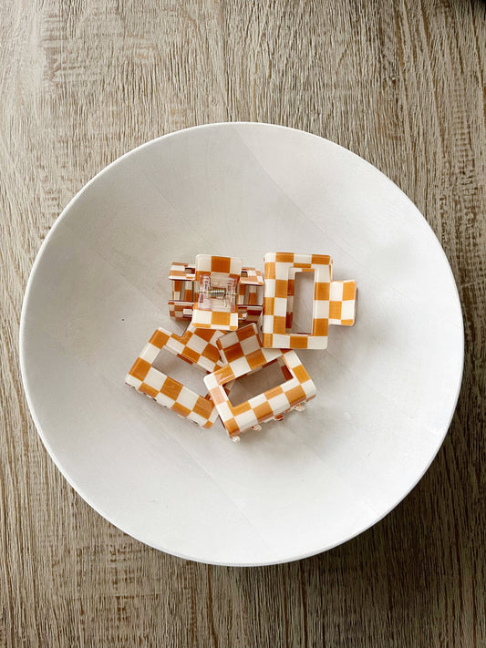 Rust Checkered Hair Claw Clip
