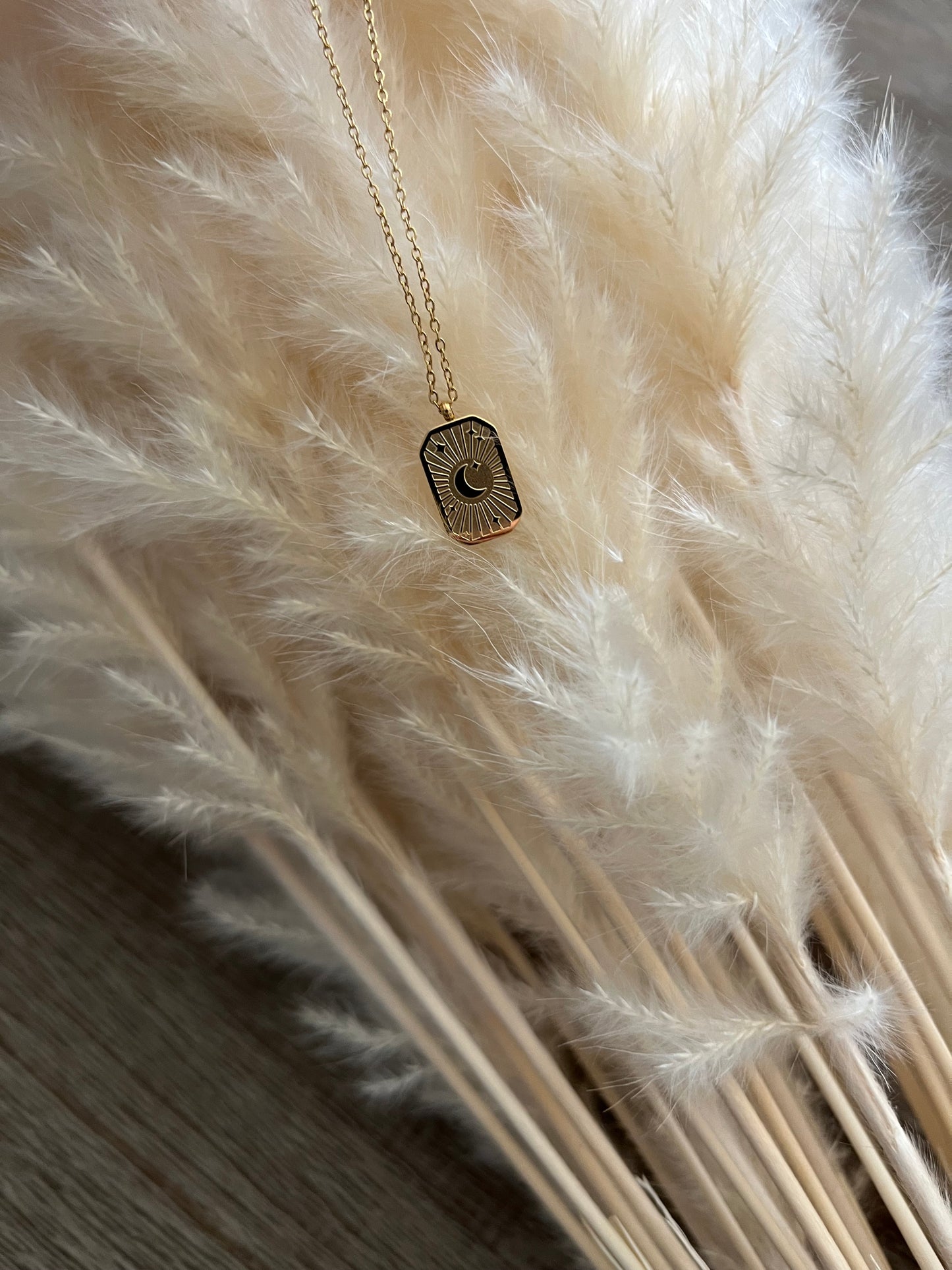 Moon Burst Gold Pendant Charm Necklace