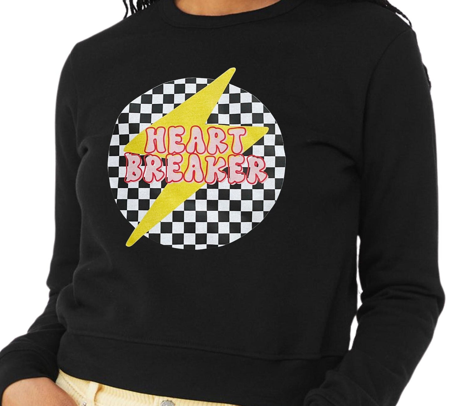 Heartbreaker Sweatshirt, Valentines Day,  Cozy Top, Heartbreaker, Checkered Tops, Cute Crewnecks, Heartbreaker, Retro Vibe, Black Sweatshirt