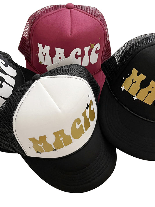 Bohemian Trucker Hat, Cute Trucker Hat, Women's Hats, Magic Hat, Mystical Hat, Snapback, Summer Hat, Vacation Hat, Witchy, Black Hat, Gold