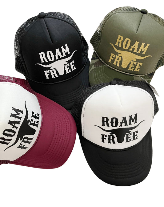 Cowboy Trucker Hat, Cute Trucker Hat, Women's Hats, Rodeo Hat, Western Hat, Snapback, Cowgirl Hat, Vacation Hat, Roam Free, Bull Skull, Bull