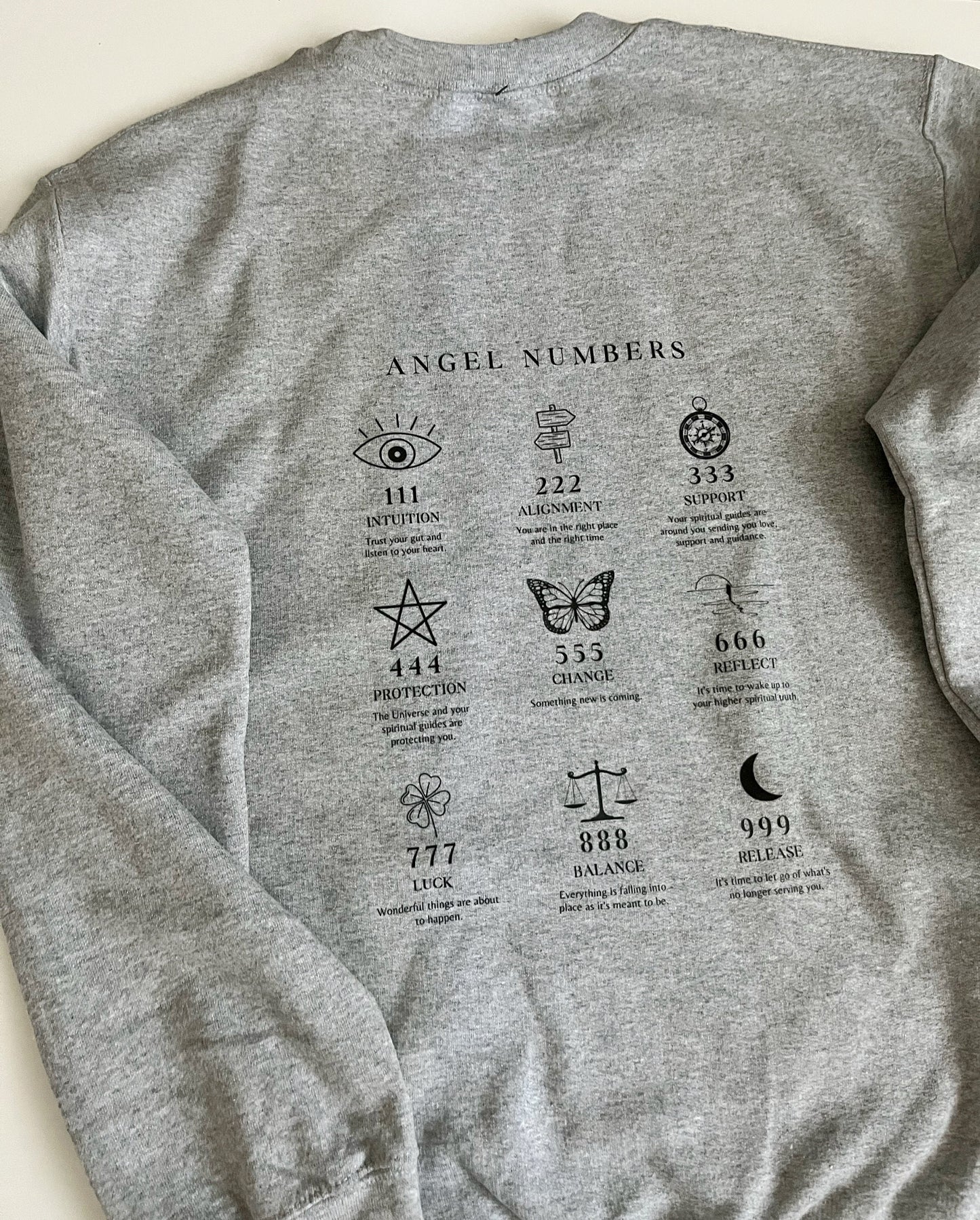 Angel Numbers Crewneck, Grey Sweatshirt, Numerology, Spiritual, Divine Woman, Manifest, 1111, Spirit Guides, Number Graphic Shirt, Cute Tops