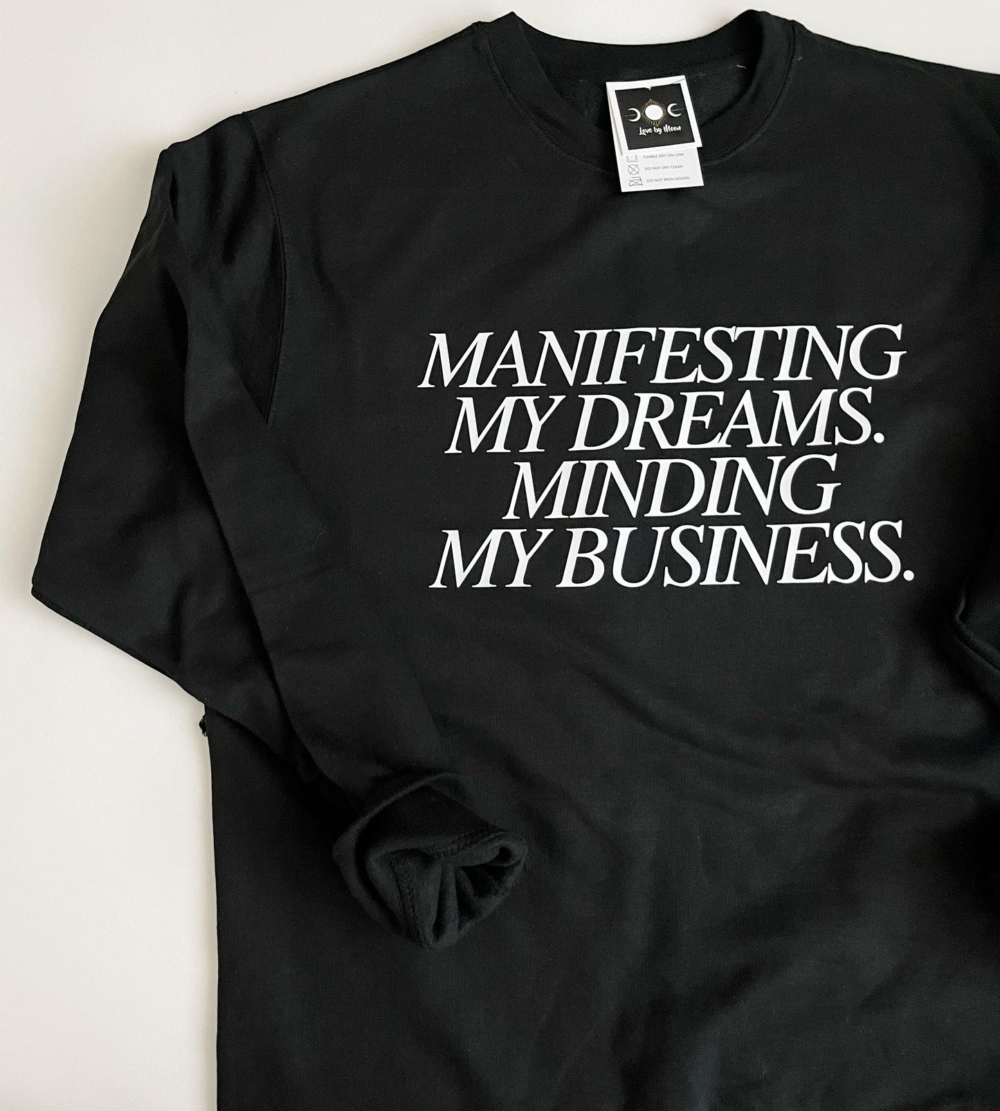 Manifesting My Dreams Minding My Business Crewneck, Graphic Sweatshirt, Women's Crew,  Black Sweatshirt, Spiritual Apparel, Manifestation