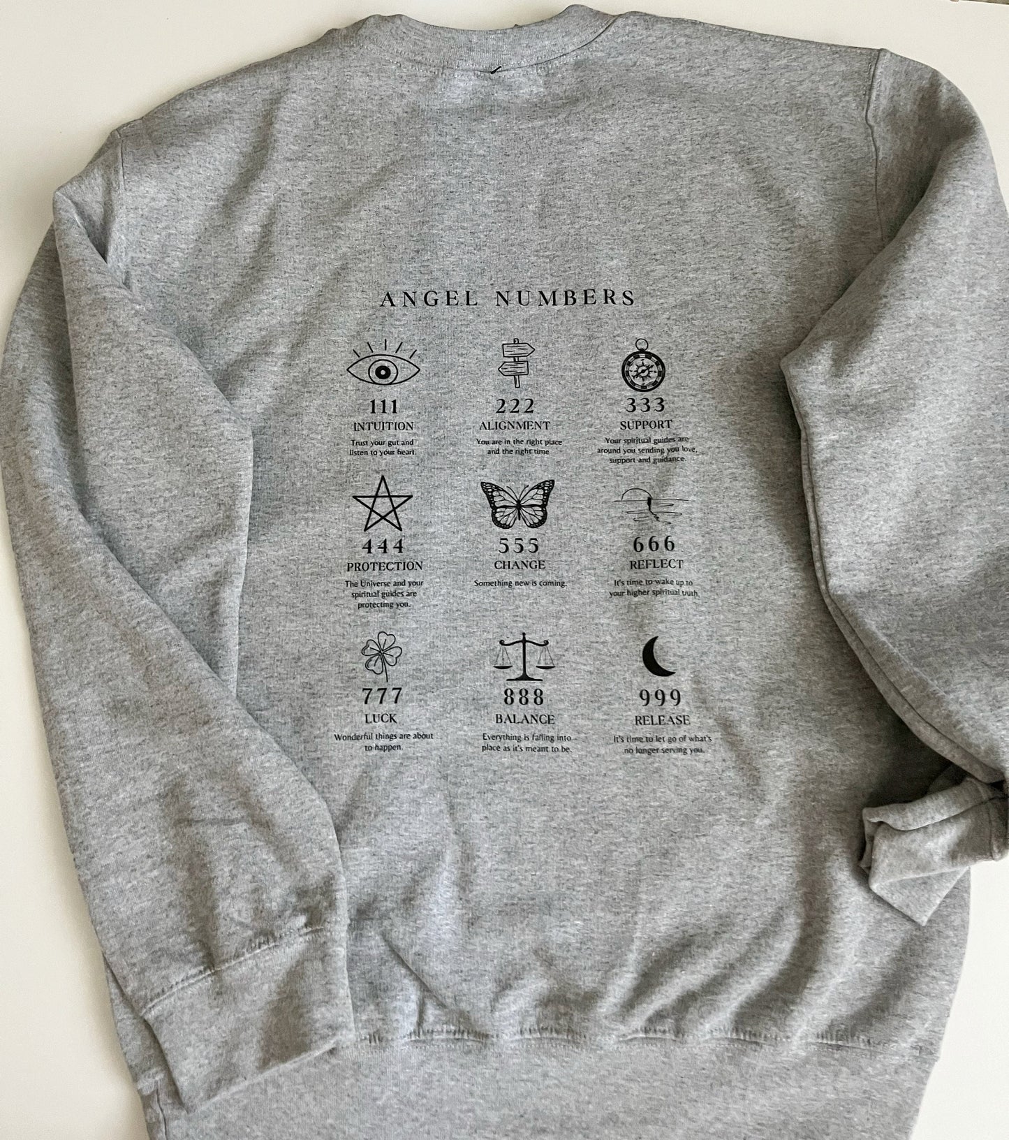 Angel Numbers Crewneck, Grey Sweatshirt, Numerology, Spiritual, Divine Woman, Manifest, 1111, Spirit Guides, Number Graphic Shirt, Cute Tops