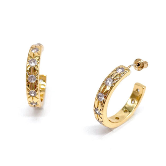 14K Gold Crystal Star Hoops