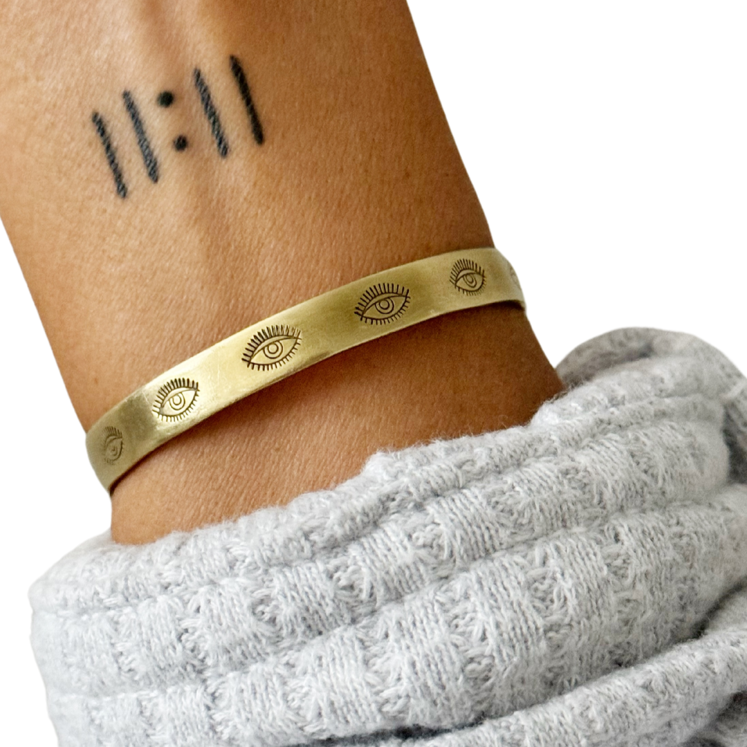 Eye Hand Stamped Brass Cuff Bracelet