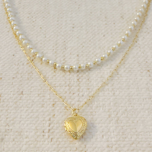 Pearl and Gold Amour Locket Necklace